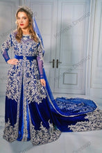Load image into Gallery viewer, Royal Bule Velour Moroccan Kaftan Evening Dress Plus Size Silver