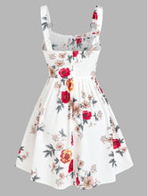 Load image into Gallery viewer, Ruched Bust Side Lace Up Flower Dress Casual Floral Dresses Flare