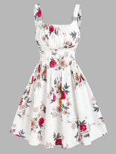 Load image into Gallery viewer, Ruched Bust Side Lace Up Flower Dress Casual Floral Dresses Flare