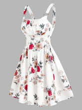Load image into Gallery viewer, Ruched Bust Side Lace Up Flower Dress Casual Floral Dresses Flare