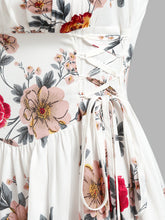 Load image into Gallery viewer, Ruched Bust Side Lace Up Flower Dress Casual Floral Dresses Flare