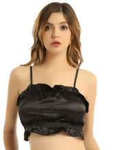 Load image into Gallery viewer, Ruffles Satin Tops Women Summer Black Backless Blue Camisole Vest