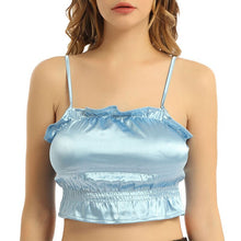 Load image into Gallery viewer, Ruffles Satin Tops Women Summer Black Backless Blue Camisole Vest