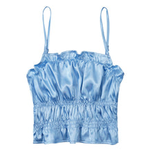 Load image into Gallery viewer, Ruffles Satin Tops Women Summer Black Backless Blue Camisole Vest