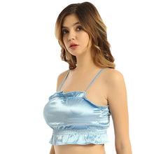 Load image into Gallery viewer, Ruffles Satin Tops Women Summer Black Backless Blue Camisole Vest