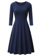 Load image into Gallery viewer, Solid Vintage O Neck Casual High Waist Sleeve Fitted