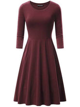 Load image into Gallery viewer, Solid Vintage O Neck Casual High Waist Sleeve Fitted