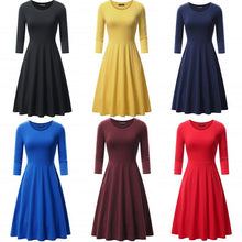 Load image into Gallery viewer, Solid Vintage O Neck Casual High Waist Sleeve Fitted