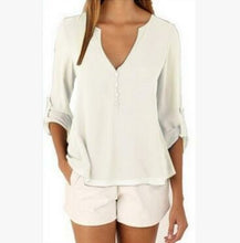 Load image into Gallery viewer, Deep V Neck Shirt Button Long Sleeve