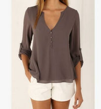 Load image into Gallery viewer, Deep V Neck Shirt Button Long Sleeve