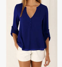 Load image into Gallery viewer, Deep V Neck Shirt Button Long Sleeve