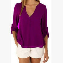 Load image into Gallery viewer, Deep V Neck Shirt Button Long Sleeve