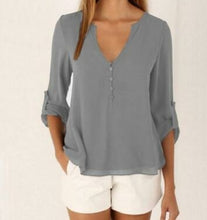 Load image into Gallery viewer, Deep V Neck Shirt Button Long Sleeve