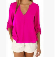 Load image into Gallery viewer, Deep V Neck Shirt Button Long Sleeve