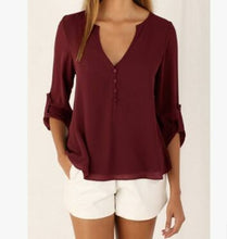 Load image into Gallery viewer, Deep V Neck Shirt Button Long Sleeve