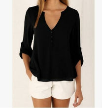 Load image into Gallery viewer, Deep V Neck Shirt Button Long Sleeve