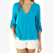 Load image into Gallery viewer, Deep V Neck Shirt Button Long Sleeve