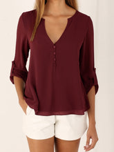 Load image into Gallery viewer, Deep V Neck Shirt Button Long Sleeve