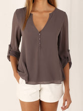 Load image into Gallery viewer, Deep V Neck Shirt Button Long Sleeve