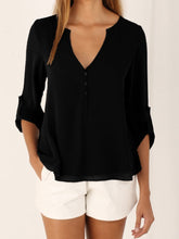Load image into Gallery viewer, Deep V Neck Shirt Button Long Sleeve
