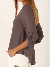 Load image into Gallery viewer, Deep V Neck Shirt Button Long Sleeve