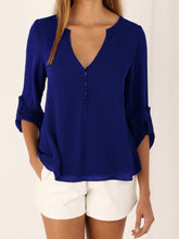 Load image into Gallery viewer, Deep V Neck Shirt Button Long Sleeve