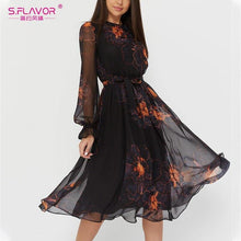 Load image into Gallery viewer, Summer Fashion Chiffon Dress Vintage Women Printing A - Sophornlilly