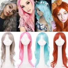 Load image into Gallery viewer, long wavy cosplay wig with bang synthetic hair wig for