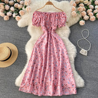 Summer French Floral Dress Women Sweet Sexy Slash Neck Off