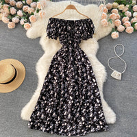 Summer French Floral Dress Women Sweet Sexy Slash Neck Off