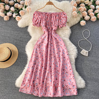 Summer French Floral Dress Women Sweet Sexy Slash Neck Off