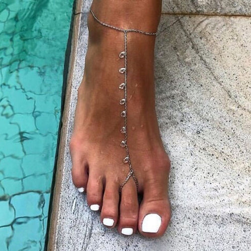 Sterling Silver Water Drop Crystal Anklet Toe