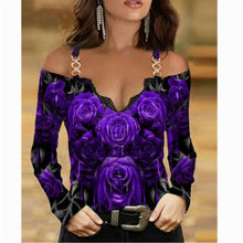 Load image into Gallery viewer, T-shirt  Metal Shoulder Strap Long sleeved  Lace Rose