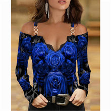 Load image into Gallery viewer, T-shirt  Metal Shoulder Strap Long sleeved  Lace Rose