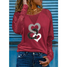 Load image into Gallery viewer, Lace Long Sleeve  Heart Print Loose