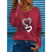 Load image into Gallery viewer, Lace Long Sleeve  Heart Print Loose