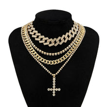 Load image into Gallery viewer, Salircon Luxury Crystal Cross Pendant Necklace Vintge Rhinestone