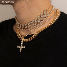 Load image into Gallery viewer, Salircon Luxury Crystal Cross Pendant Necklace Vintge Rhinestone