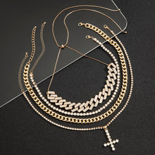 Load image into Gallery viewer, Salircon Luxury Crystal Cross Pendant Necklace Vintge Rhinestone