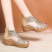 Load image into Gallery viewer, Sandals Platform Wedge Hollow Out Rhinestones Cover Heel