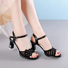 Load image into Gallery viewer, Sandals Women Classics Crystal Leather Shoes Thick Heel Buckle Strap - Sophornlilly