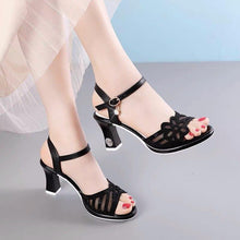 Load image into Gallery viewer, Sandals Women Classics Crystal Leather Shoes Thick Heel Buckle Strap - Sophornlilly