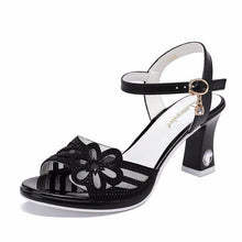 Load image into Gallery viewer, Sandals Women Classics Crystal Leather Shoes Thick Heel Buckle Strap - Sophornlilly