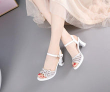 Load image into Gallery viewer, Sandals Women Classics Crystal Leather Shoes Thick Heel Buckle Strap - Sophornlilly