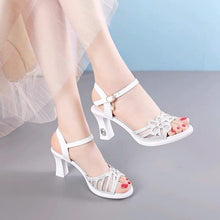 Load image into Gallery viewer, Sandals Women Classics Crystal Leather Shoes Thick Heel Buckle Strap - Sophornlilly