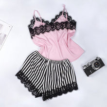 Load image into Gallery viewer, Satin Pajama Set Women Spaghetti Strap Cami Striped Shorts Pajama Set