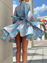 Load image into Gallery viewer, Floral Ruffle Dress Long Sleeve Chiffon Mini