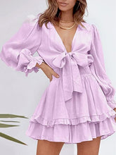 Load image into Gallery viewer, Floral Ruffle Dress Long Sleeve Chiffon Mini