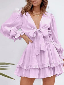 Floral Ruffle Dress Long Sleeve Chiffon Mini