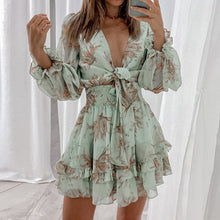 Load image into Gallery viewer, Floral Ruffle Dress Long Sleeve Chiffon Mini